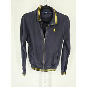 Vintage Y2K 2000s Ferrari mens Sz S Zip Up Jacket Navy Blue Yellow